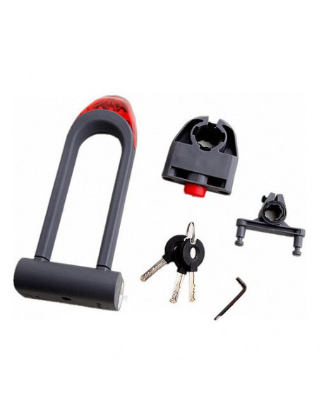 Lucchetto bici Labor TY3851 BK064 Ad Arco Rigido con Led Nero e Rosso