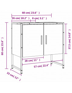 Mobile Lavabo Bagno Nero 60x30x60 cm in Legno Multistrato