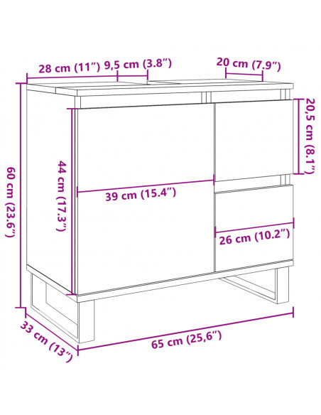 Armadietto da Bagno Grigio Cemento 65x33x60cm in Truciolato