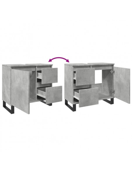 Armadietto da Bagno Grigio Cemento 65x33x60cm in Truciolato