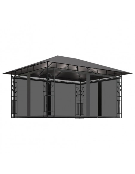 Gazebo con Zanzariera e Luci LED 4x3x2,73 m Antracite
