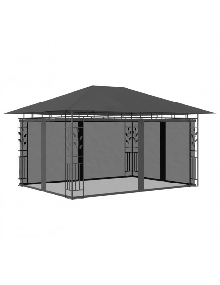 Gazebo con Zanzariera e Luci LED 4x3x2,73 m Antracite