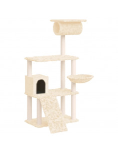 Albero per Gatti con Tiragraffi in Sisal Crema 131 cm 2