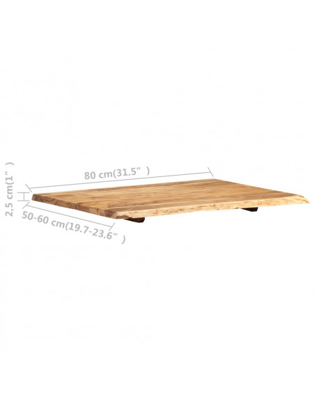 Piano del Tavolo in Legno Massello di Acacia 80x(50-60)x2,5 cm