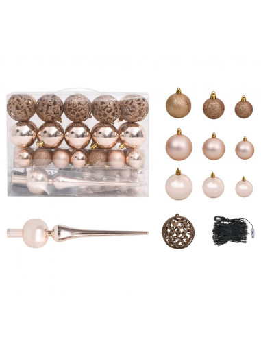 Albero di Natale Preilluminato con Palline Rosa 120 cm PVC