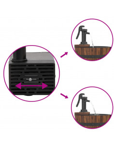 Fontana Acqua con Pompa e Ruote 55x55x80cm Legno Massello Abete