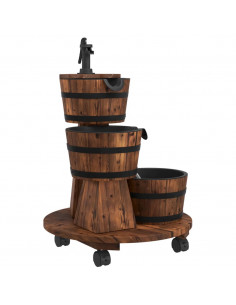 Fontana Acqua con Pompa e Ruote 55x55x80cm Legno Massello Abete 2