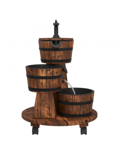 Fontana Acqua con Pompa e Ruote 55x55x80cm Legno Massello Abete