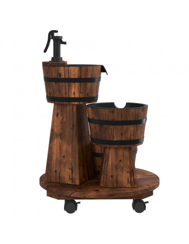 Fontana Acqua con Pompa e Ruote 55x55x80cm Legno Massello Abete