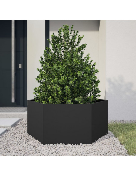 Fioriera da Giardino Nera Esagono 104x90x45 cm in Acciaio