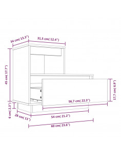 Comodino Bianco 60x34x51 cm in Legno Massello di Pino