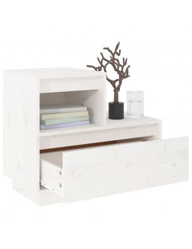 Comodino Bianco 60x34x51 cm in Legno Massello di Pino