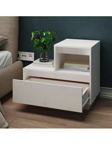 Comodino Bianco 60x34x51 cm in Legno Massello di Pino