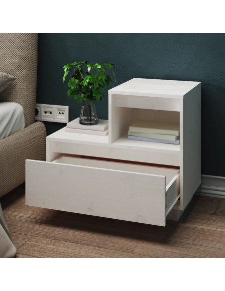 Comodino Bianco 60x34x51 cm in Legno Massello di Pino
