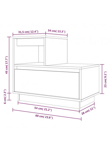 Comodino Bianco 60x34x51 cm in Legno Massello di Pino