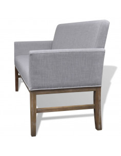 Panca con Cuscino Imbottito Tessuto Legno Hevea Grigio Chiaro