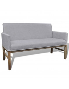 Panca con Cuscino Imbottito Tessuto Legno Hevea Grigio Chiaro 2