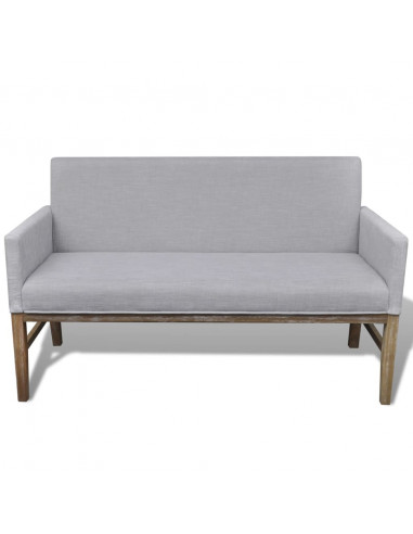 Panca con Cuscino Imbottito Tessuto Legno Hevea Grigio Chiaro