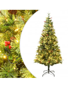 Albero di Natale Preilluminato con Pigne Verde 150 cm PVC e PE 2