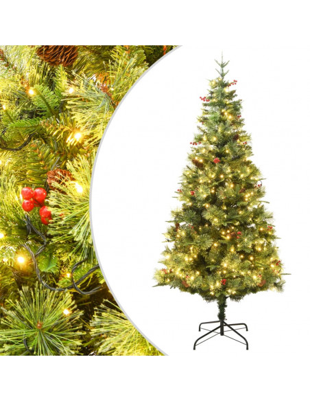 Albero di Natale Preilluminato con Pigne Verde 150 cm PVC e PE