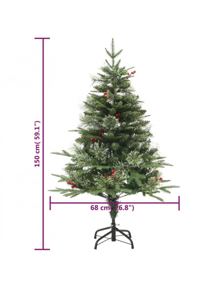 Albero di Natale Preilluminato con Pigne Verde 150 cm PVC e PE