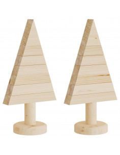 Alberi di Natale Decorativi in Legno 2pz 30cm Massello di Pino 2