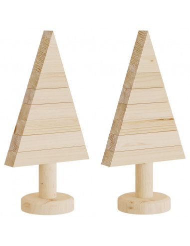 Alberi di Natale Decorativi in Legno 2pz 30cm Massello di Pino