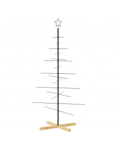 Albero di Natale in Metallo con Base in Legno Nero 150 cm 2