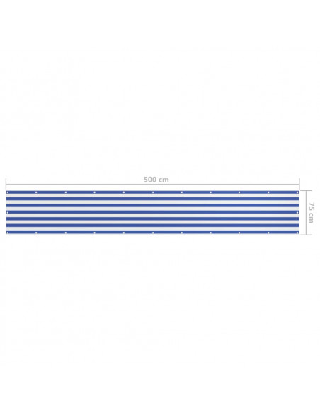Paravento Balcone Bianco e Blu 75x500 cm Tessuto Oxford
