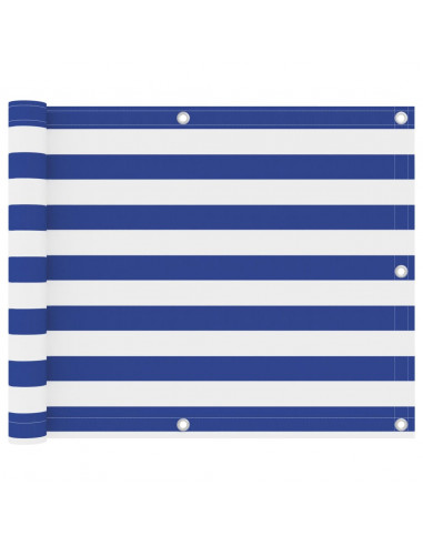 Paravento Balcone Bianco e Blu 75x500 cm Tessuto Oxford