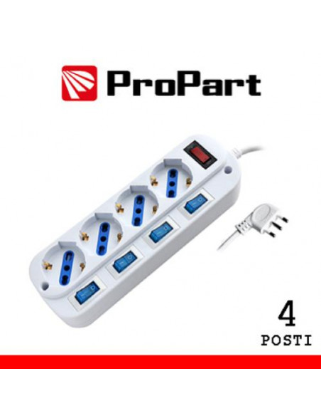 PROPART MULTIPRESA 4POS BIPASSO/SCHUKO SPINA16A +INTERR. MULTIPLI