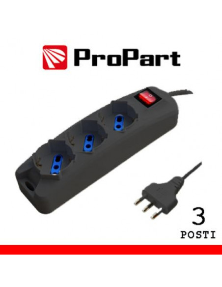 PROPART MULTIPRESA 3POS BIPASSO/SCHUKO SPINA16A +INTERR. NERA