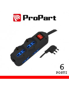 PROPART MULTIPRESA 6POS BIPASSO + BIP/SCHUKO SPINA16A +INTERR. NERA