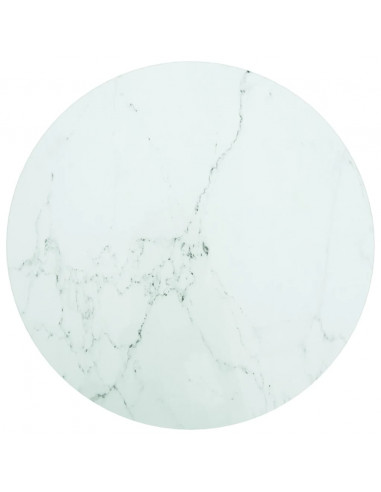 Piano per Tavolo Bianco Ø50x0,8 cm Vetro Temperato Design Marmo