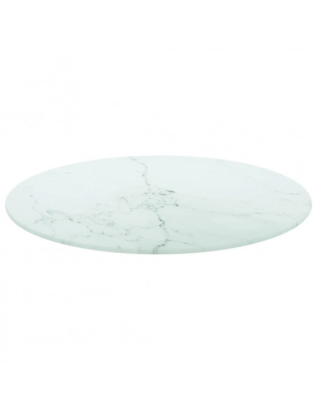 Piano per Tavolo Bianco Ø50x0,8 cm Vetro Temperato Design Marmo