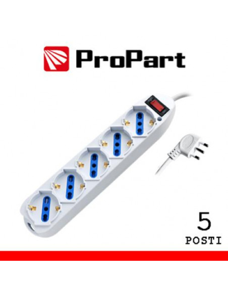 PROPART MULTIPRESA 5POS BIPASSO/SCHUKO SPINA10A +INTERR.