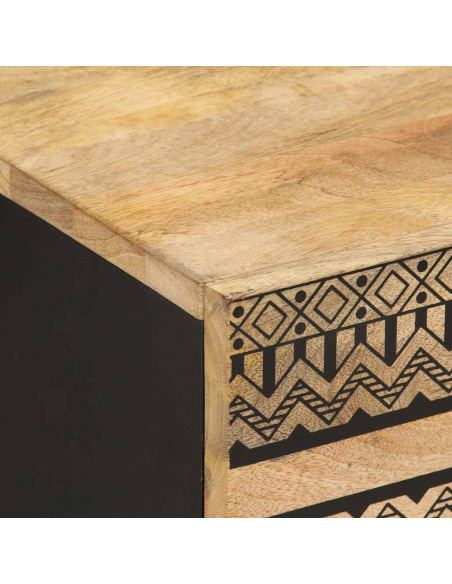 Comodini 2pz Neri 40x33,5x46 cm Legno Massello Mango Grezzo