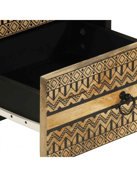 Comodini 2pz Neri 40x33,5x46 cm Legno Massello Mango Grezzo