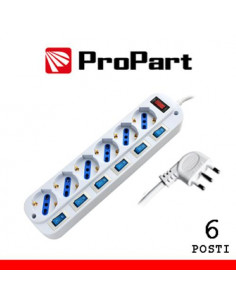 PROPART MULTIPRESA 6POS BIPASSO/SCHUKO SPINA16A +INTERR. MULTIPLI