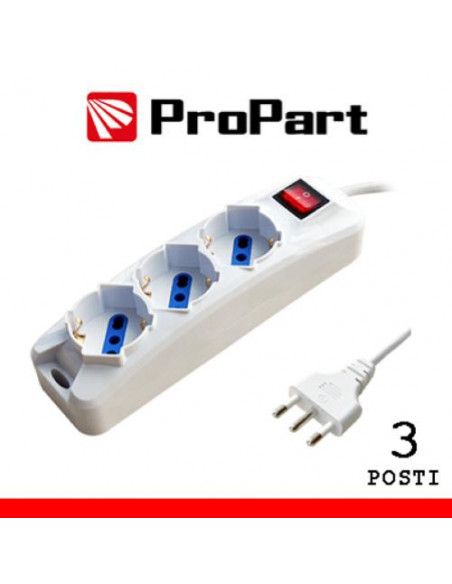 PROPART MULTIPRESA 3POS BIPASSO/SCHUKO SPINA16A +INTERR.