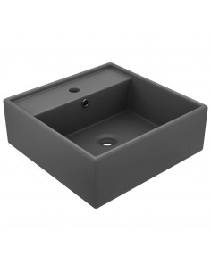 Lavabo Troppopieno Quadrato Grigio Scuro Opaco 41x41cm Ceramica 2