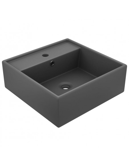 Lavabo Troppopieno Quadrato Grigio Scuro Opaco 41x41cm Ceramica