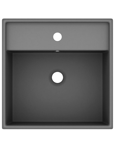 Lavabo Troppopieno Quadrato Grigio Scuro Opaco 41x41cm Ceramica