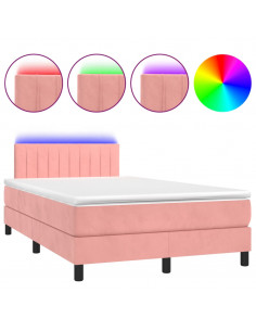 Letto a Molle con Materasso e LED Rosa 120x200 cm in Velluto 2