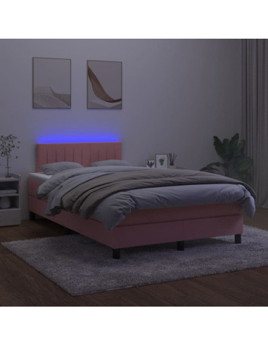 Letto a Molle con Materasso e LED Rosa 120x200 cm in Velluto