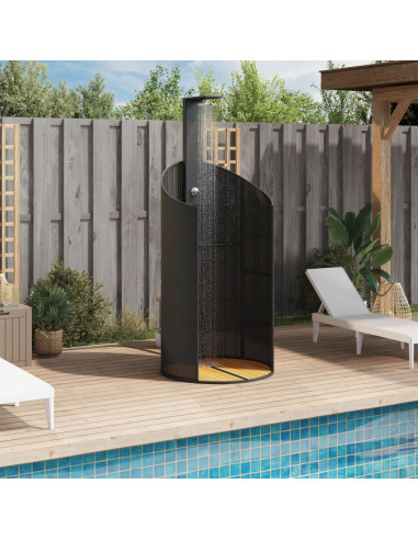Doccia Esterno Nera 100x100x241,5 cm Polyrattan e Legno Acacia