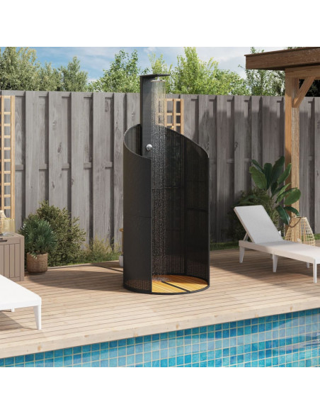 Doccia Esterno Nera 100x100x241,5 cm Polyrattan e Legno Acacia