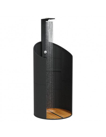 Doccia Esterno Nera 100x100x241,5 cm Polyrattan e Legno Acacia