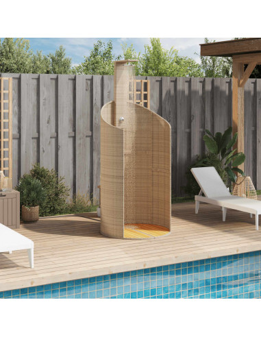 Doccia Esterno Beige 100x100x241,5 cm Polyrattan e Legno Acacia