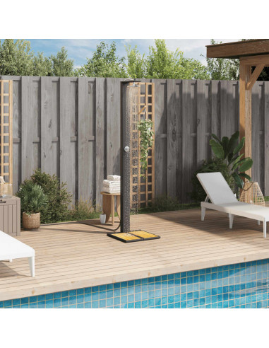 Doccia da Esterno Nera 50x55x224cm in Polyrattan e Legno Acacia
